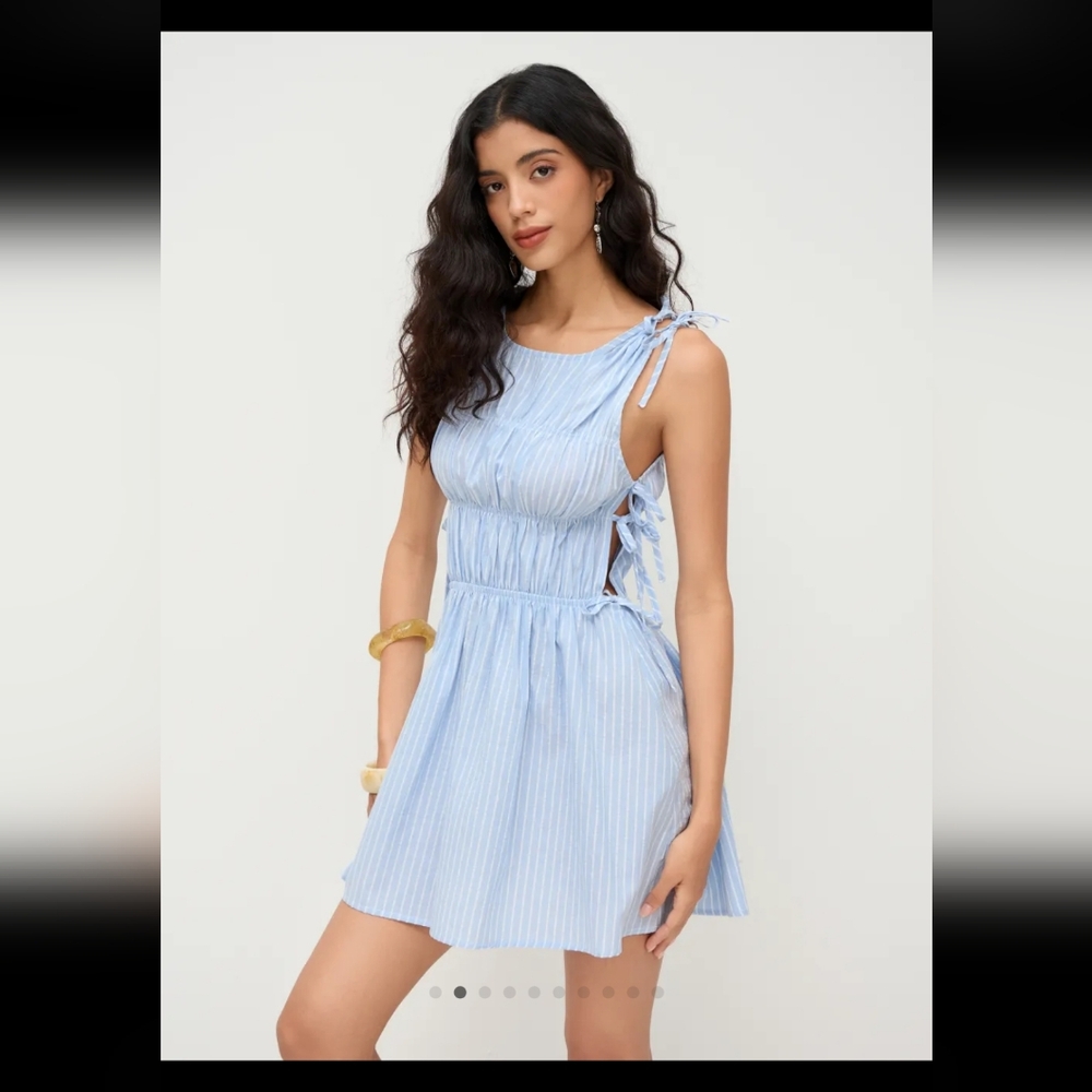 NWT CIDER Cotton Boat-Neck Striped Mini Dress